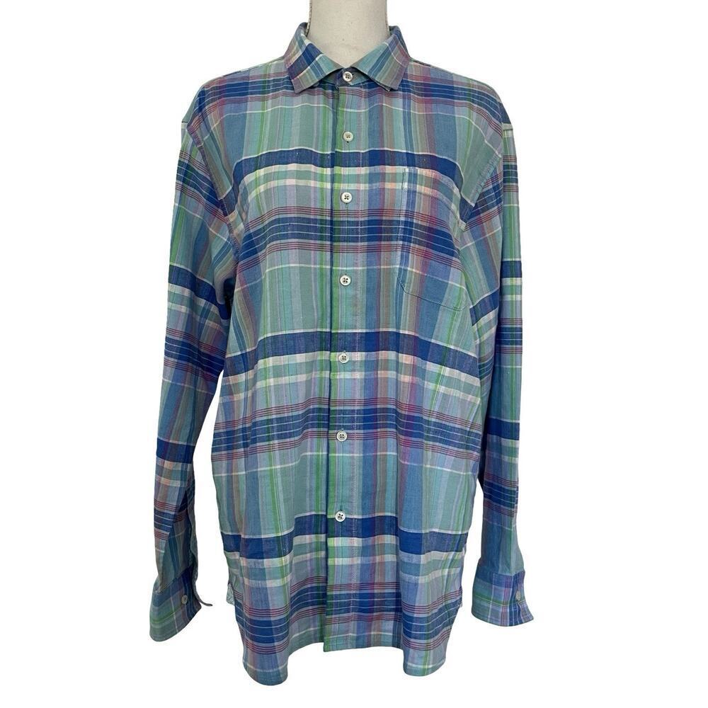 Tommy Bahama Barbados Breeze Stretch Linen Blend Mens‎ Shirt Size L Blue Preppy